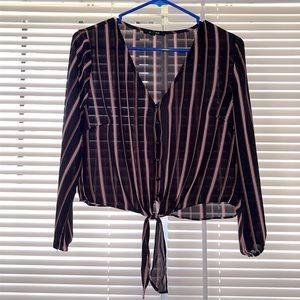 Black/Red/White Stripped Button Down Blouse